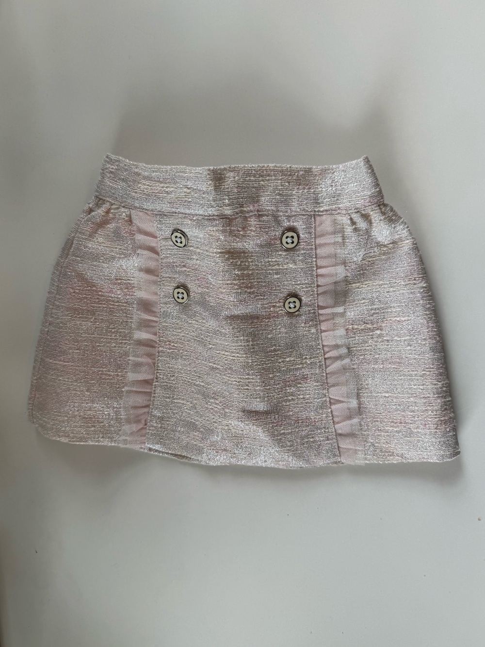 Janie and Jack Shimmery Pink Tweed Mini Skirt with Button Accents